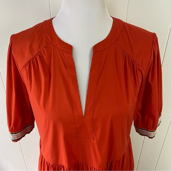 PUROTATTO Orange Tiered Maxi Dress W/ Tan Ribbon Size 44 US 6-8 Made In Italy - Picture 4 of 16